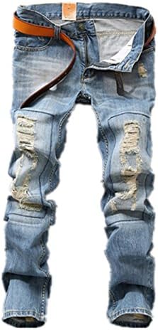 Vionr Mens Straight Slim Destroyed Denim Distressed Ripped Skinny Jeans