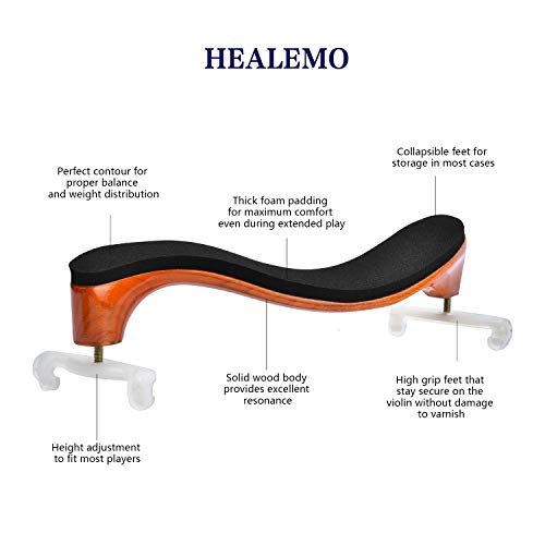 Violin Shoulder Rest for 3/4 and 4/4 Size, Healemo Shoulder Rest for Violin, Perfect for Beginners and Professionals
