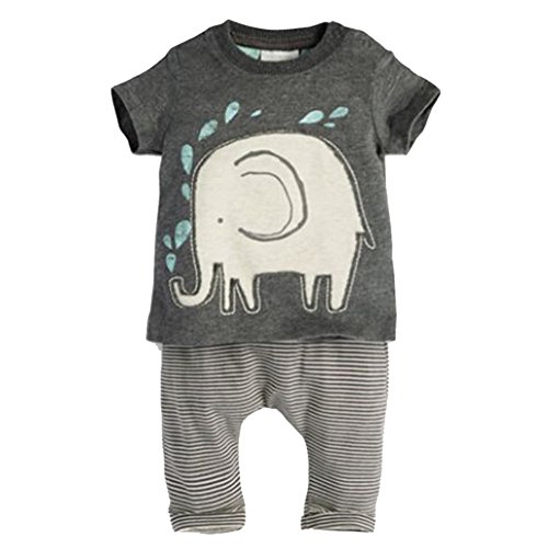 Timall Baby Boy Short Elephant Print Tops T-Shirt + Striped Long Pants Outfits Costume