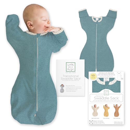 SwaddleDesigns Transitional Swaddle Sack, Cotton, Heathered Teal, 6-9mo