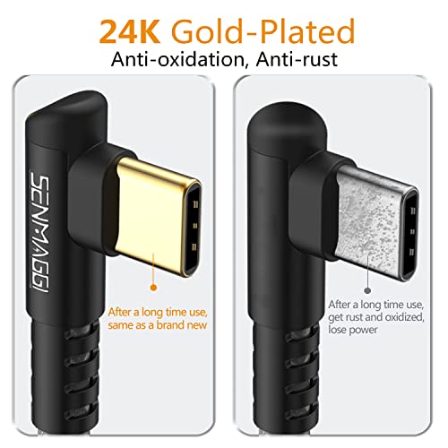 USB C Cable 10ft, SENMAGGI 2-Pack Right Angle 3.1A Fast Charge Type C Cable, Nylon Braided Phone Charger Cord for Samsung Galaxy S20 S10 S9 S8, Note 10 9 8, LG V50 and Other USB C Charger(Silver)