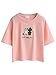 Persun Pink Embroidery Letter And Cat Short Sleeves Crop T-shirt Top,One Size,Pink