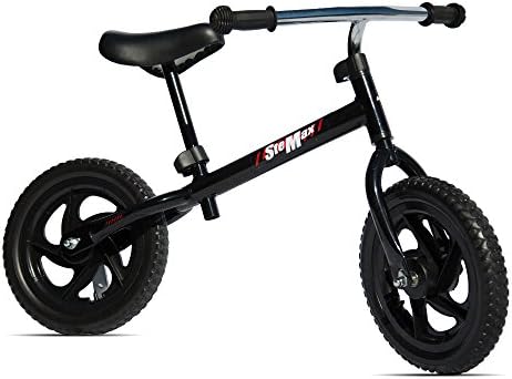 12” Balance Bike-No Pedal Sport Bicycle with Carbon Steel Frame and Adjustable Handlebar and Seat-Perfect for Children and Toddlers Ages 2 to 6 Years Old- 66lbs Capacity (Black)