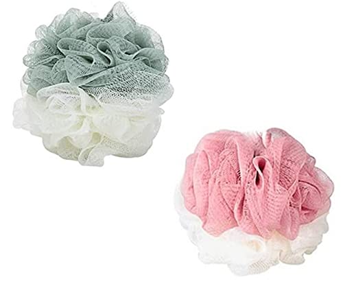 PARENCE - 2 x exfoliating Bath sponges, Bath Flowers, Shower sponges for Men and Women to exfoliate (Pack of 2 Pink/Grey)