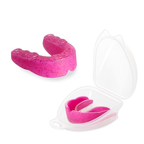 JS MMA Mouthguard Braces for Sports. BJJ, Boxing, Football, Ice and Field Hockey, Lacrosse, Basketball. Double Glitter Color Purple & Red, Custom Fit Youth and Adult, unisex With Case (Pink, Youth) - Thumbnail 4