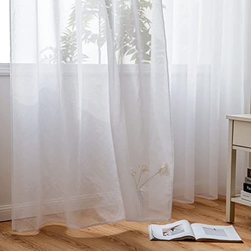 Woaboy Interior Curtains 2 Pieces 140 x 260 cm Semi-Transparent Voile Window Curtains for Living Room and Bedroom Modern Bright for Home Decoration Romantic White