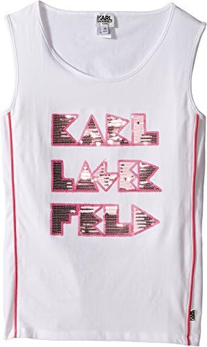 Karl Lagerfeld Kids Girl's Tank Top w/Contrast Piping &amp; Sequin Graphics (Big Kids) White Tank Top