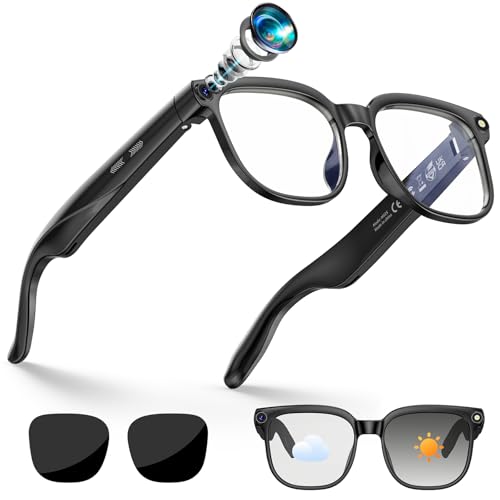 AI Smart Glasses, Brille mit 800 W Kamera, 2 Paare Brillengläser, 1080P HD Video und Audiorecording mit Bildstabilisierung, /Bluetooth-Anrufe/AI-Assistent/Echtzeitübersetzung