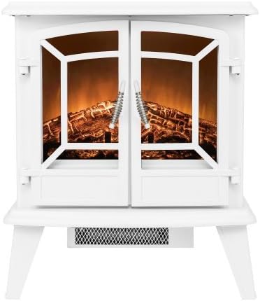 AKDY FP0076 20" Freestanding Portable White Electric Fireplace 3D Flames Firebox Heater w/ Logs