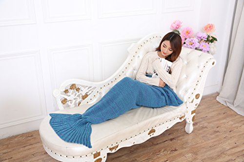 Ouba Soft Crochet Adults Mermaid Tail Blanket with Bag, Blue 2 - Thumbnail 4