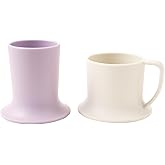 Untippy Kids Tumbler and Teacup | 2 Cup Set (6 & 7 Oz) Dishwasher/Microwave Safe 3.5" x 4" | 2 Wide Base Toddler Cups Polypropylene Plastic | Open Sippy Cup for 6+ Month Old (lavender, stone)