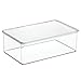 mDesign Plastic Kitchen Pantry and Fridge Storage Organizer Box Containers with Hinged Lid for Shelves or Cabinets, Holds Food, Snacks, Canned Drinks, Seasoning, Condiments, or Utensils, 2 Pack, Clear