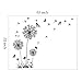 Runtoo Giant Dandelion Wall Decals Flying Flowers Butterflies Wall Stickers Plants Wall Art Living Room Bedroom Decor [Black]