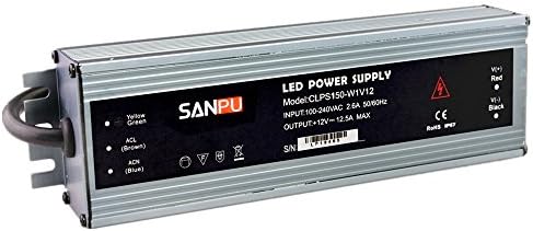 2017 New Waterproof LED Power Supply 12V DC 150W 12A IP67 110V 220V AC-DC Lighting Transformer Driver Thin Slim Aluminum (SANPU CLPS150-W1V12)