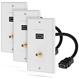 4K HDMI Wall Plate, Fosmon 1-Port HDMI Cable Cord with Ethernet + Coaxial TV F Connector, Single Outlet Port Faceplate Cover for HDTV, Home Theater, DVD, Xbox, PS3/PS4, Nintendo Switch - 3 Pack