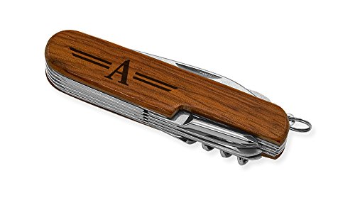 Dimension 9 Initial A or Monogram A 9-Function Multi-Purpose Tool Knife, Rosewood