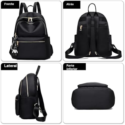 Mochila feminina, mochila de moda para mulheres, mochila casual leve de nylon, mochila escolar, mochila anti-roubo para mulheres e raparigas, preta, 32 * 25 * 11cm