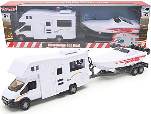 Toyland® Motorhome Trailer and Speed Boat Play Set for Kids - Detachable Trailer Vehicle Toy with 1:48 Scale - Suitable for Children Aged 3+