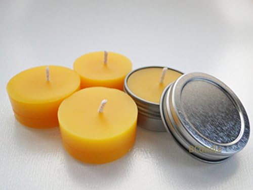 BCandleSet 100% Beeswax Tea Light in Flat Tin Container with Screwtop Cover, for Camp, Outdoor, Sports Events, Fishing (4)