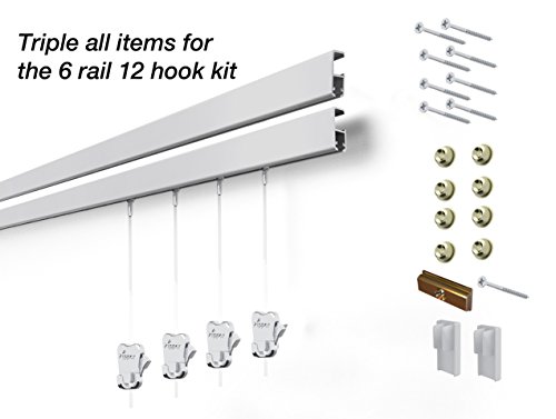 12 Hanging Components STAS Cliprail Pro Picture Hanging System Kit- Heavy Duty Track and Art Hanging Gallery Kit for Home, Office or Public Space (6 rails 12 hooks and cords, matte silver rails) - Thumbnail 4