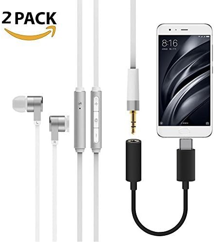 Type C to 3.5mm Headphone Jack Adapter, 2 Pack of Type C 3.1 Male to 3.5mm Female Stereo Audio Headphone Cable for Motorola Moto Z Series, Macbook Pro, LeEco Le 2/Max 2 and More (Black)