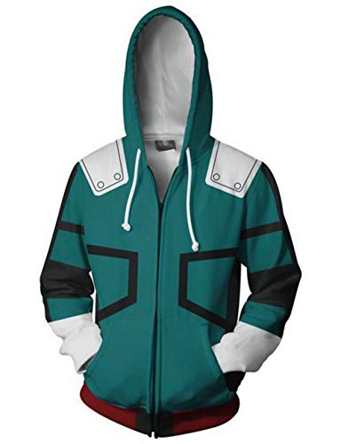 DAIKEN My Hero Academia Cosplay 3D Printed Hoodies Zipper Hooded Sweatshirt Jacket(Green,L)