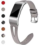Maledan Bands Compatible for Fitbit Charge 2, Slim Genuine Leather Band Replacement Accessories Strap for Fitbit Charge 2, Women Men, Large, Gray