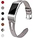 Maledan Bands Compatible for Fitbit Charge 2, Slim Genuine Leather Band Replacement Accessories Strap for Fitbit Charge 2, Women Men, Large, Gray