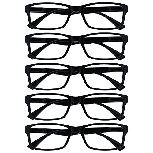 OPULIZE PEP Reading Glasses for Women Men, Large Rectangular Designer Frame with Spring Hinges, Scratch Resistant, Black +2.5 (Pack of 5)