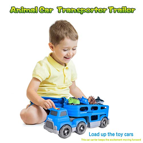 image for FunLittleToy Friction Powered Car Carrier Truck Toy for Kids with Ligh