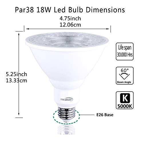 Par38 LED Bulbs, Tanbridge Dimmable Indoor and Outdoor, LED Flood Light Bulb, 18W (180W Equivalent), E26 Base, 5000K Daylight, 60Â° Beam Degrees, Par38, Energy Star (6 Pack)