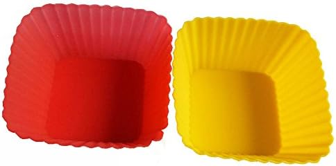 Elome Reusable Silicone Cupcake Liners, Baking Cups, Muffin Molds, Square-Shaped, 12 Pack