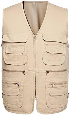 Oberora Men's Multiple Pockets Cotton Safari Fishing Vest