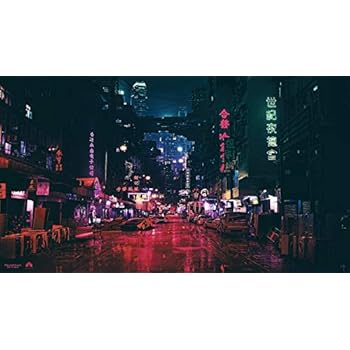 artwu Cyberpunk City,Wall Art Home Wall Decorations for Bedroom Living Room Oil Paintings Canvas Prints -1254 (Framed,24x42inch)