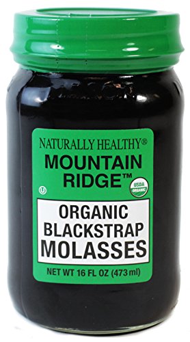 MOUNTAIN RIDGE Naturally Healthy USDA Organic Blackstrap Molasses, 16 Fl Oz Glass Mason Jar