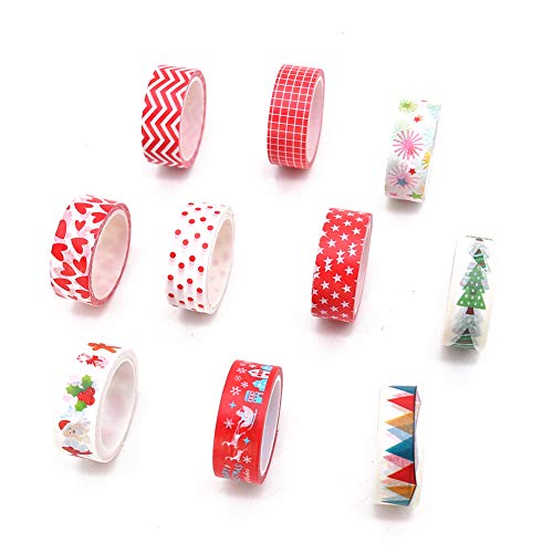 Christmas Washi Tape Set, 10Rolls Merry Christmas Masking Tape Decorative for Xmas Decor Holiday Christmas Party Favors Craft Supplies, 0.6\