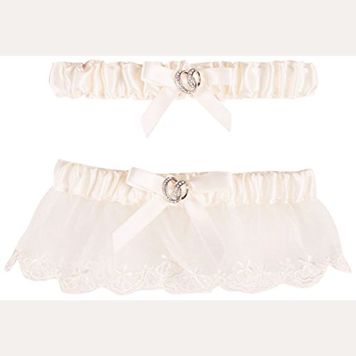 Adjustable Satin Garter Set with Bow Style VL5864D, Ivory - Thumbnail 2