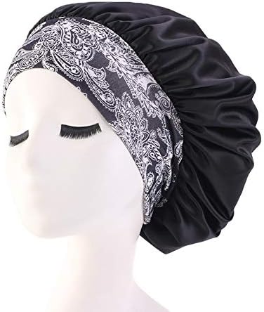 Sleeping Cap Salon Bonnet, Soft Silky Night Hat Head Cover Hair Loss Chemo Caps for Women Girls (black)