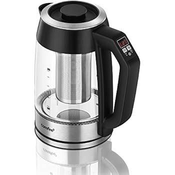 COMFEE' Kettle-MK-17G01B-E5 (BPA Free), 1.7L Fast Glass Boiler Hot Water Kettle with LED Indicator Light, Rapid Boil Cordless Teapot with Tea Infuser, 1.7, Black/Silver