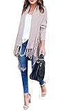 Farktop Women Elegant Aztec Stripes Fall Tassels Slash Hem Cardigan Loose Sweater Poncho