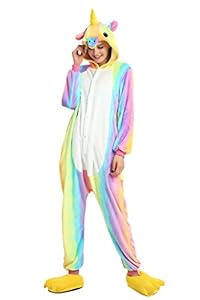 LeaveLive Adult Unicorn Onesie Kigurumi Animal Costume (L(168-177CM), Rainbow Unicorn)