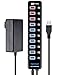USB 3.0 Hub - Tendak 7 USB 3.0 Data Ports + 3 USB Smart Charging Ports with Individual On/Off Port Powered 10 Port USB Hub for PC Mac PS4 Xbox One XPS Surface Pro