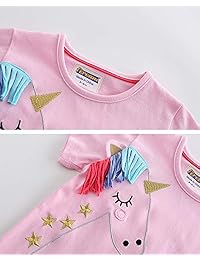 Fiream - Conjunto de ropa de algodón para niñas de manga corta de verano, unicornio, camisetas, pantalones cortos, 2 piezas