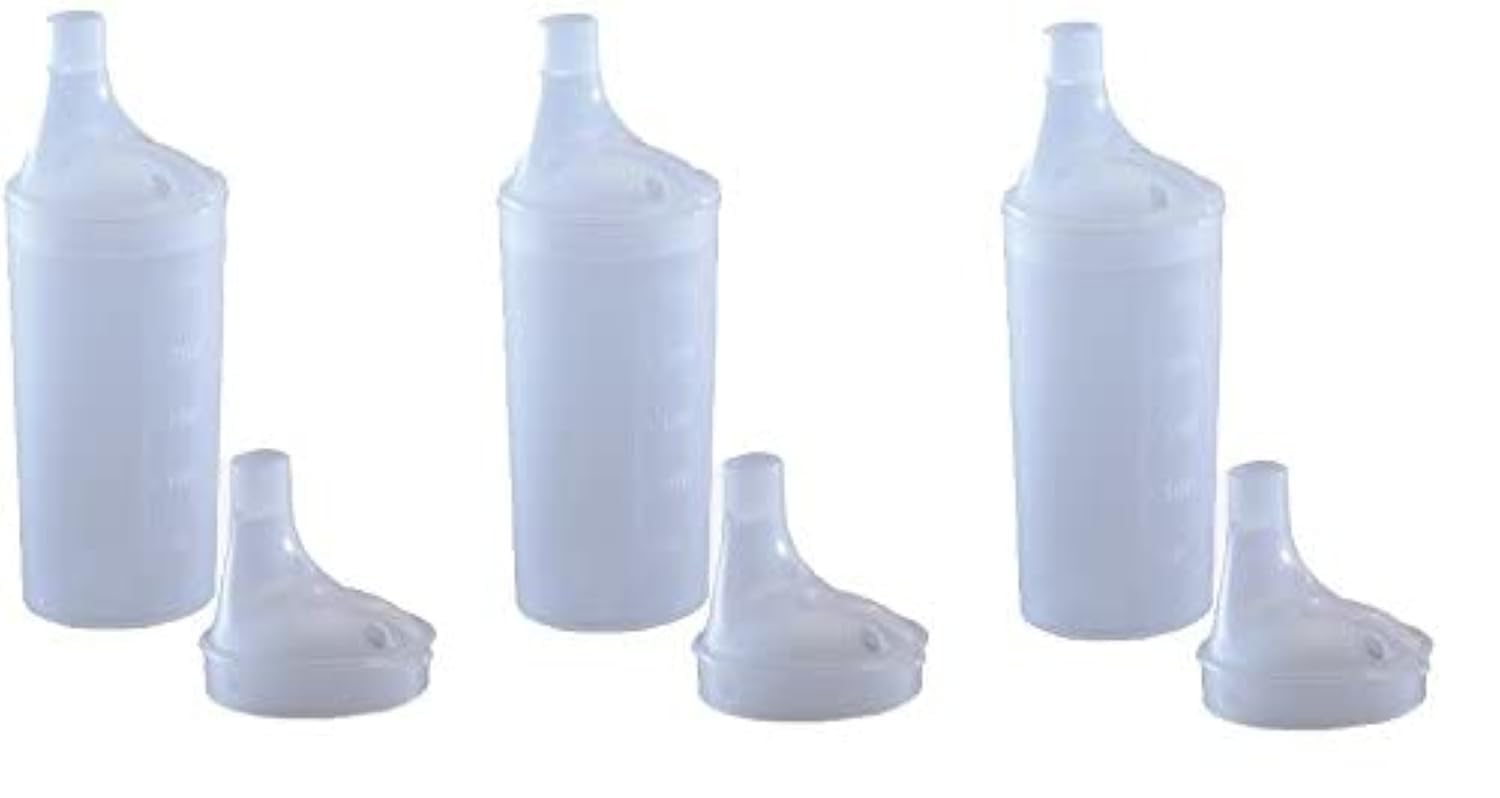 Plastic Feeding Cup with 2 LIDS - Adult Feeder Beaker with Large and Narrow spout - Hospital Mug. (3)
