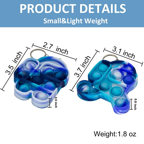 2PCS Mini Simple Dimple Fidget Toys Keychain, Small Among-Us Push Pop Its Bubble Sensory-Toys, Stress Reliever Squeeze Tiny Pop Fidget Toys Keychain Gadgets Gift for Girls Boys (Stand Blue+Run Blue)