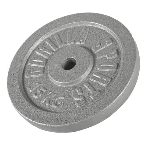 GORILLA SPORTS® Hantelscheiben - Set/Einzeln, 0,5/1,25/2/2,5/5/10/15/20/25/30 kg Gewichte, 30/31 mm, Gusseisen, Silber/Schwarz - Gewichtsscheiben, Bum