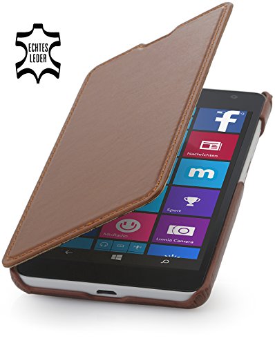 StilGut Book Type, Leather Case for Microsoft Lumia 535 / Lumia 535 Dual SIM, Cognac Brown
