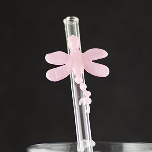 Dragonfly Glass Straw in Clear &amp; Pink Cadillac, #655