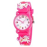 Venhoo Kids Watches 3D Cute Cartoon Waterproof Silicone Children Toddler Wrist Watch Time Teacher Birthday Unicorn Gift for 3 4 5 6 7 8 9 10 Year Girls Little Child-Rose Red