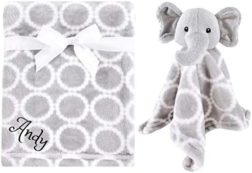 Dream EmbroideryPersonalized Animal Blanket & Security Blanket Set for Baby - Elephant Custom Name or Monogram (Gray Elephant)